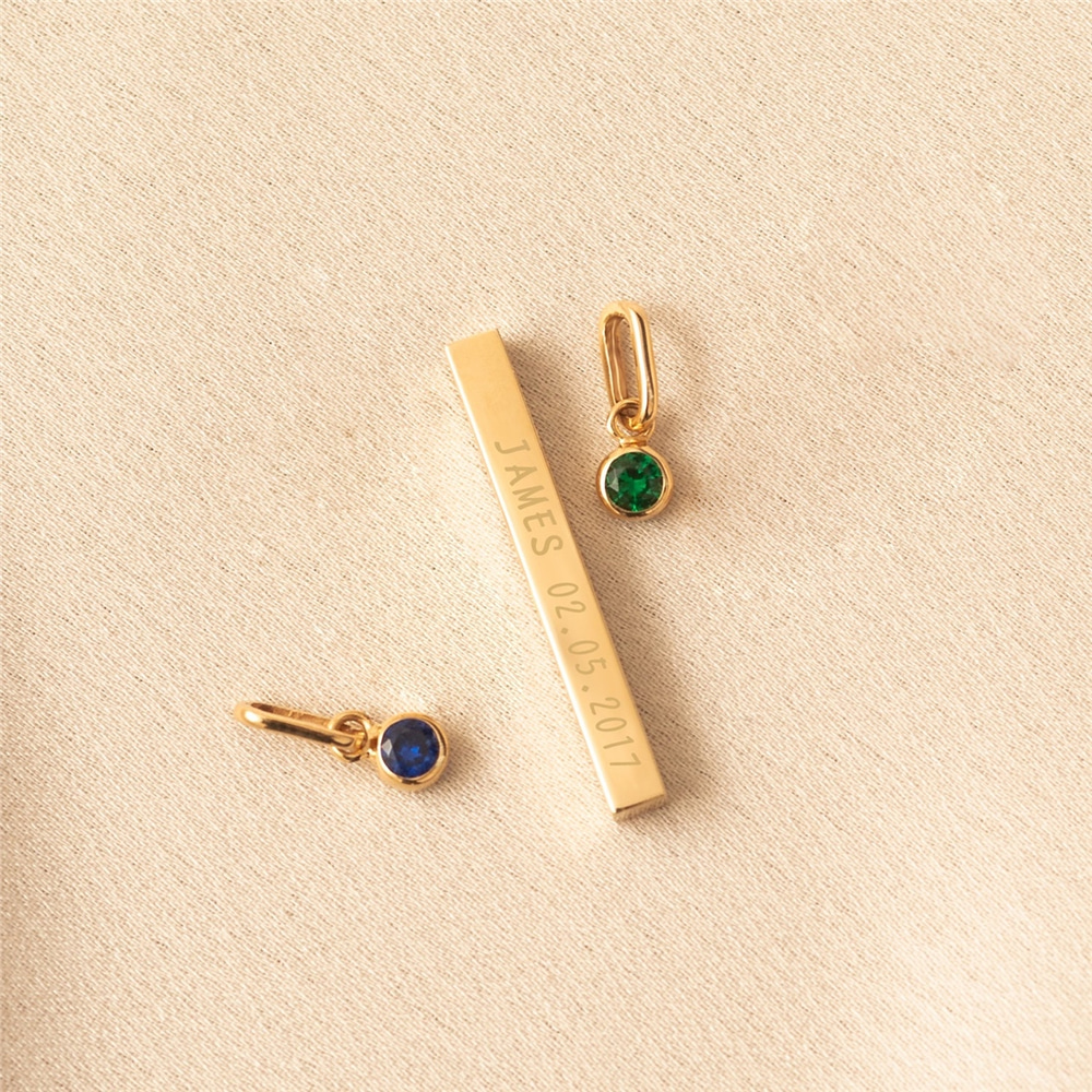 Goldstore-14K Solid Gold 4 Sides Bar Necklace, Personalized Cz Birthstone Gold Bar Necklace, Custom Coordinate Vertical Bar Necklace, Gift for Mom.