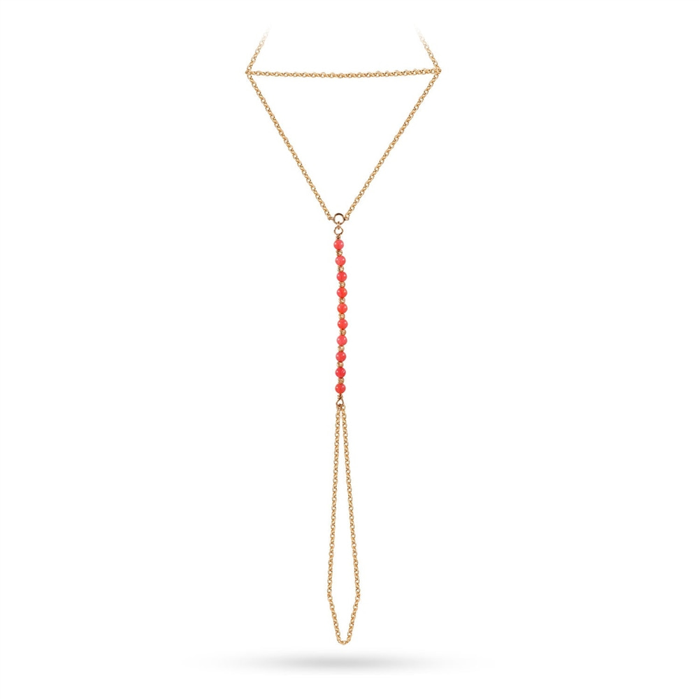 Goldstore-14K Solid Gold and Coral Ring Bracelet, Sahmeran Chain Slave Coral Gold Bracelet, Hand Ring Gold Handlet Bracelet is a Great Gift For Her.