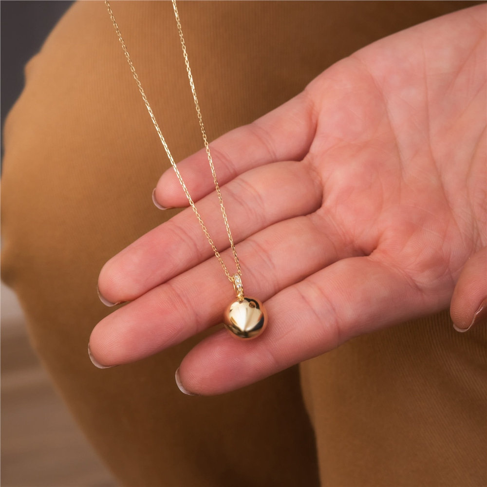Goldstore-14K Solid Gold Ball Cremation Urn Necklace, Custom Ball Urn Charm, Plain Bail or CZ Bail, Memorial Funeral Necklace For Ashes