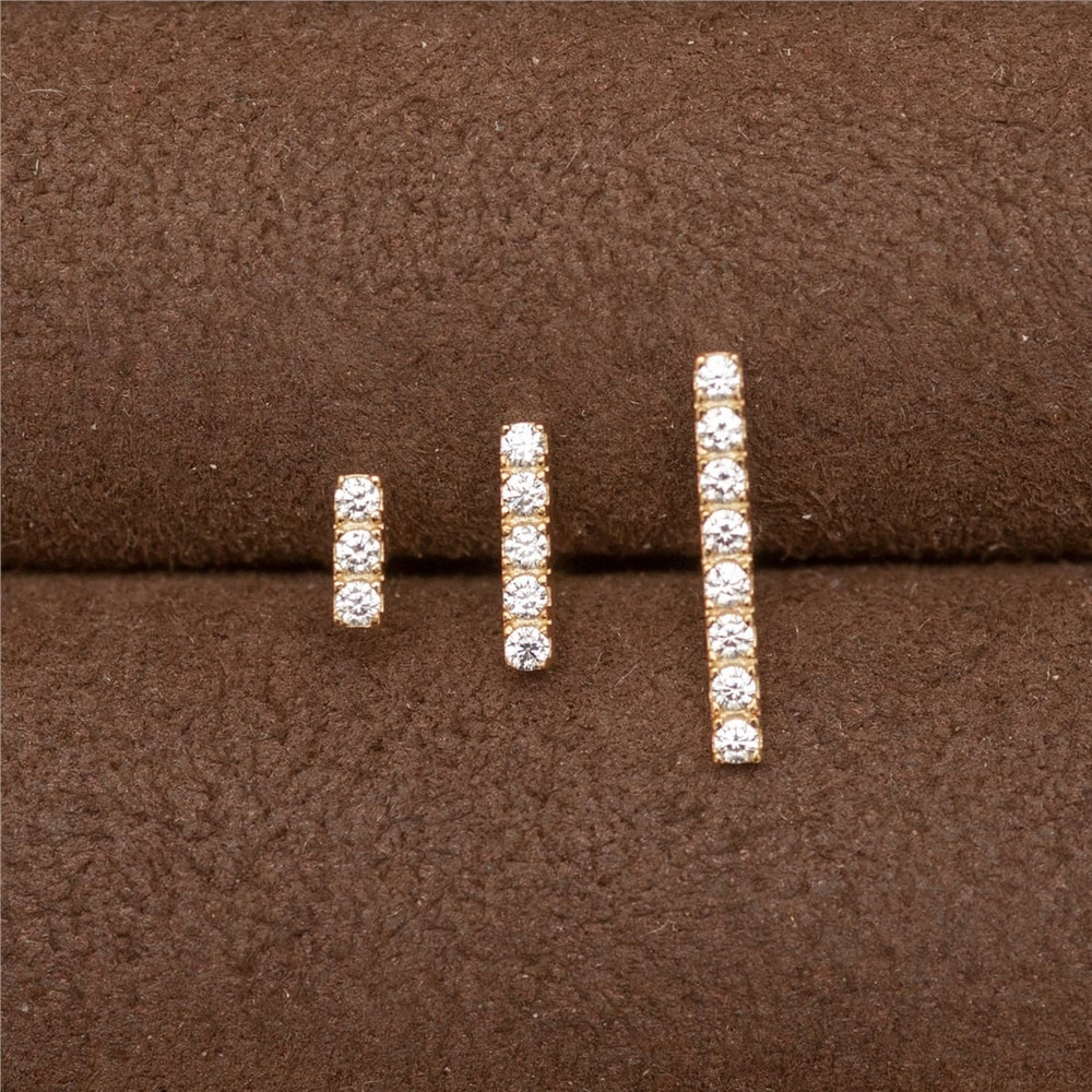 Goldstore-14k Solid Gold Bar Earrings, Minimal Bar Stud Earrings, Diamond Bar Earring or Cz Bar Earring, Modern Dainty Bar Earrings Valentine's Gift