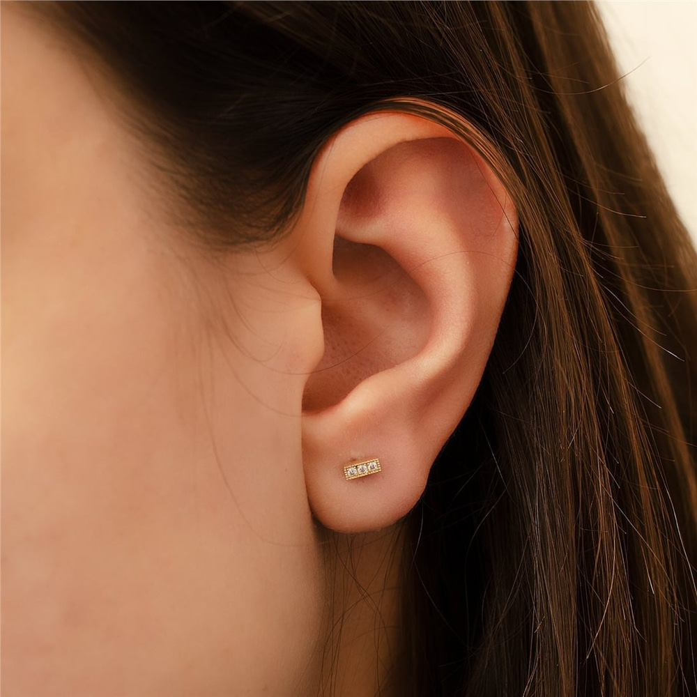 Goldstore-14k Solid Gold Bar Earrings, Minimal Bar Stud Earrings, Diamond Bar Earring or Cz Bar Earring, Modern Dainty Bar Earrings Valentine's Gift