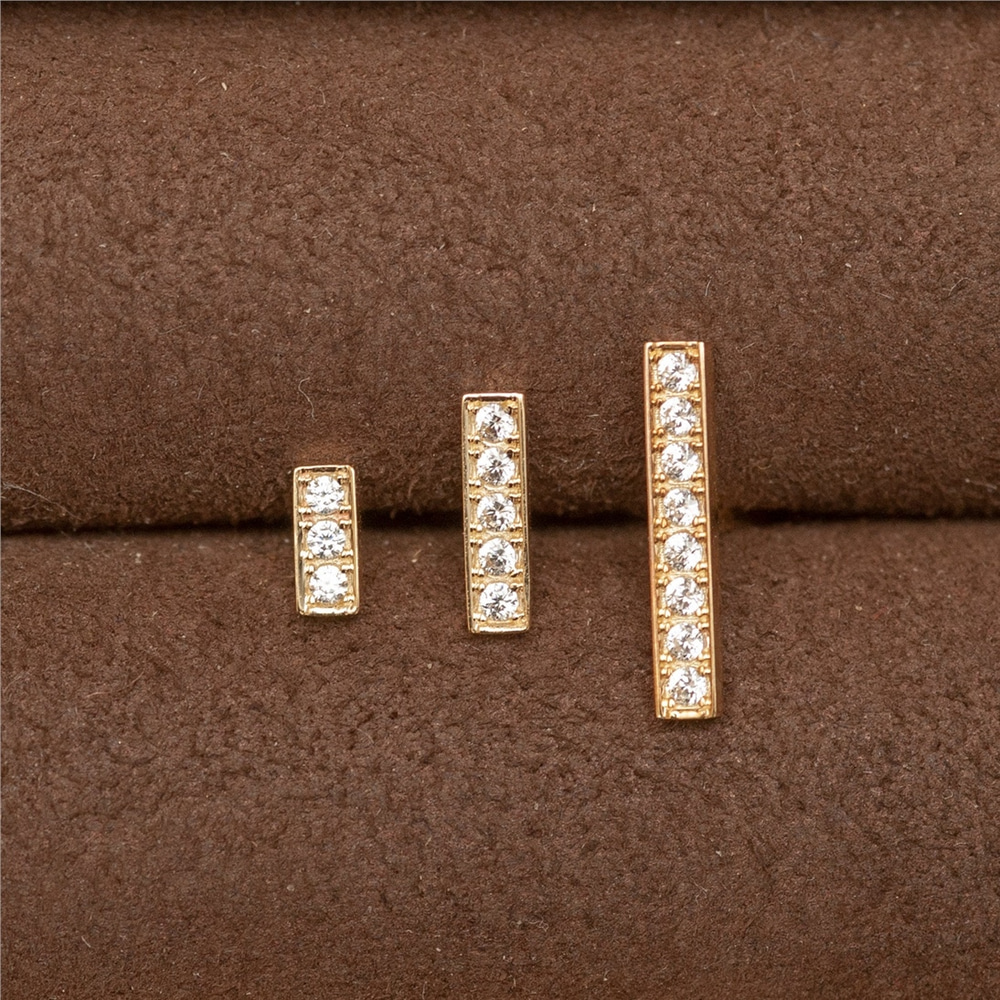 Goldstore-14k Solid Gold Bar Earrings, Minimal Bar Stud Earrings, Diamond Bar Earring or Cz Bar Earring, Modern Dainty Bar Earrings Valentine's Gift