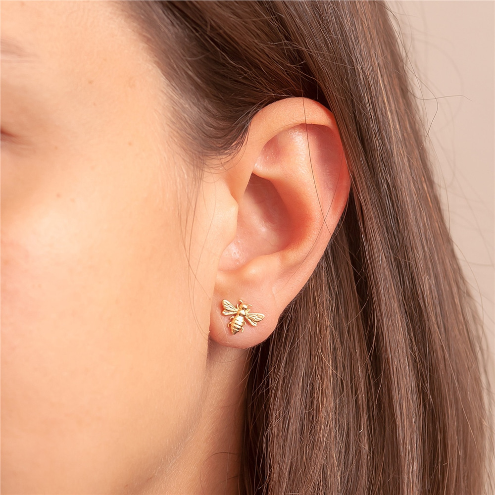 Goldstore-14k Solid Gold Bee Studs Earrings, White or Rose or Yellow Gold Bee Earrings, Bumble Bee Stud Gold Earrings, Honey Bee Earrings Gift For Her