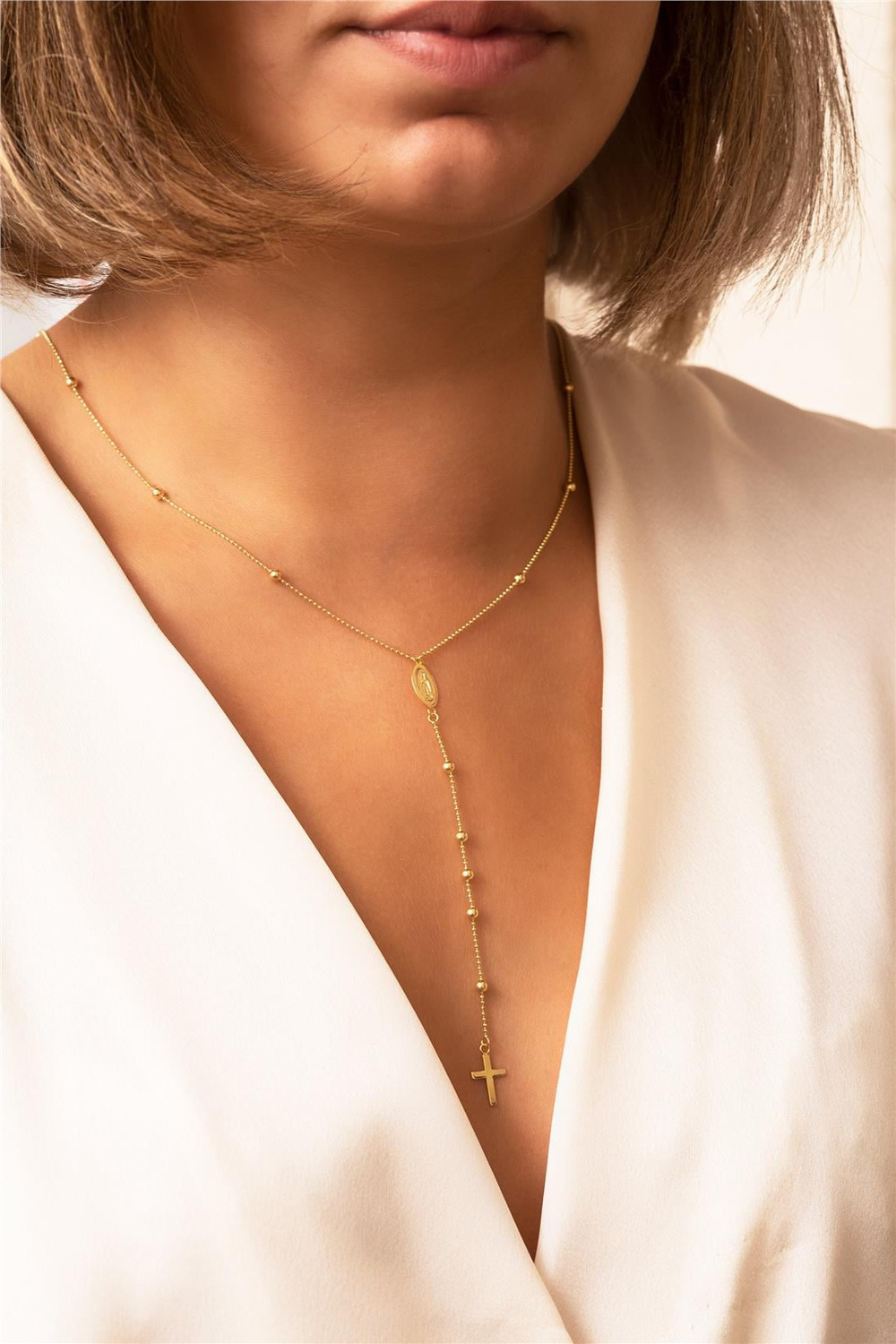 Goldstore-Catholic Rosary Lariat Necklace