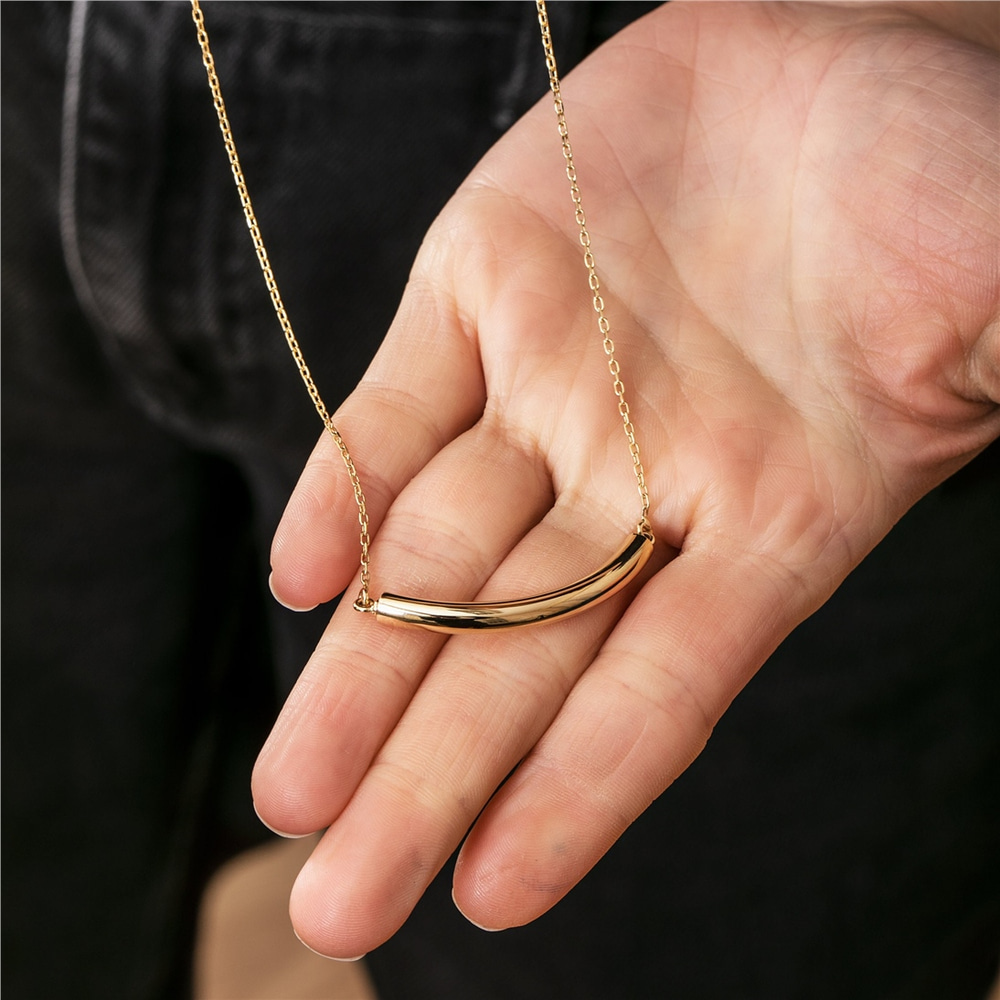 Goldstore-14k Solid Gold Cremation Urn Curved Necklace, Memorial Arc Urn Necklace, Dainty Tube Necklace, Cremation Ashes Holder For Human or Pet