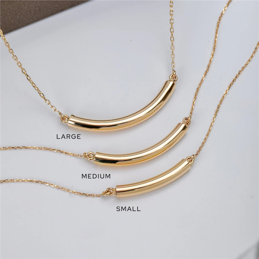 Goldstore-14k Solid Gold Cremation Urn Curved Necklace, Memorial Arc Urn Necklace, Dainty Tube Necklace, Cremation Ashes Holder For Human or Pet