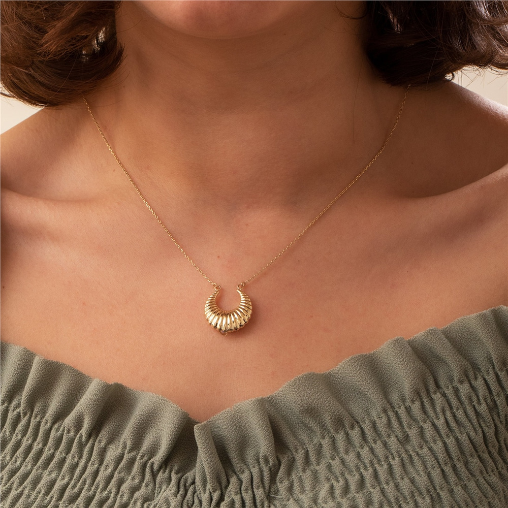 Goldstore-14K Solid Gold Croissant Moon Double Urn Necklace, Real Gold Hallow Crescent Necklace, Double Horn Necklace, Ashes Holder for Human and Pet