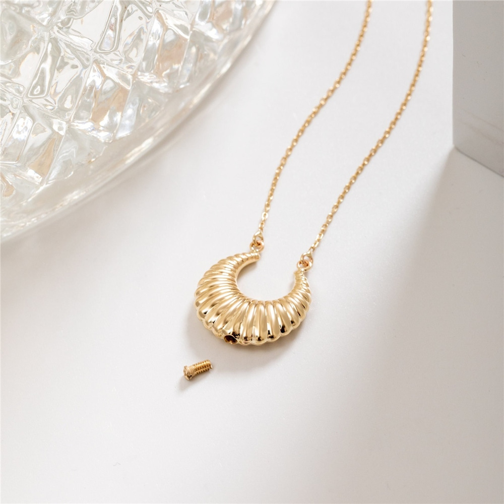Goldstore-14K Solid Gold Croissant Moon Double Urn Necklace, Real Gold Hallow Crescent Necklace, Double Horn Necklace, Ashes Holder for Human and Pet