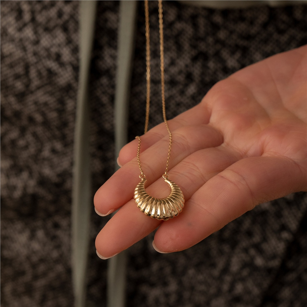 Goldstore-14K Solid Gold Croissant Moon Double Urn Necklace, Real Gold Hallow Crescent Necklace, Double Horn Necklace, Ashes Holder for Human and Pet