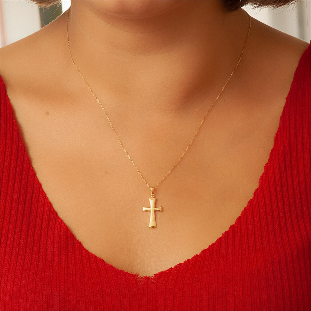 Goldstore-14K Solid Gold Cross Necklace, Elegant Cross Gold Pendant is a Great Gift For Her. Valentines Gift