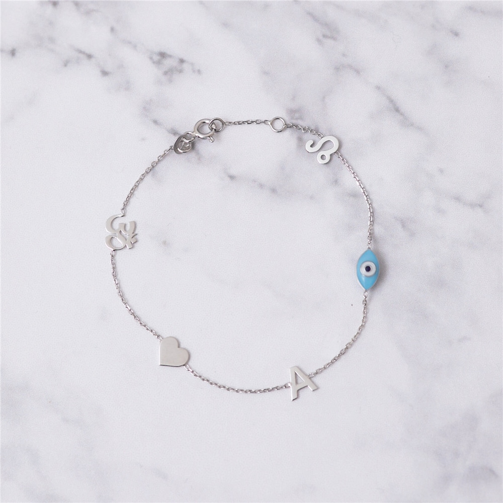 Goldstore-14k Solid Gold Custom Charm Bracelet, Personalized Letter Bracelet And Evil Eye Bracelet, Zodiac Sign Bracelet & Charm Bracelet Gift For Her
