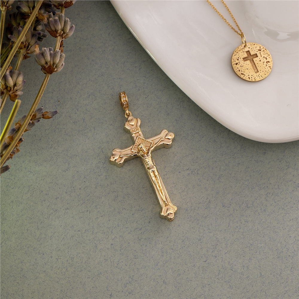 Goldstore-14K Solid Gold Custom Cremation Urn Jesus Crucifix Necklace, Memorial Keepsake Funeral Necklace, Personalized Ash Holder Cross Pendant
