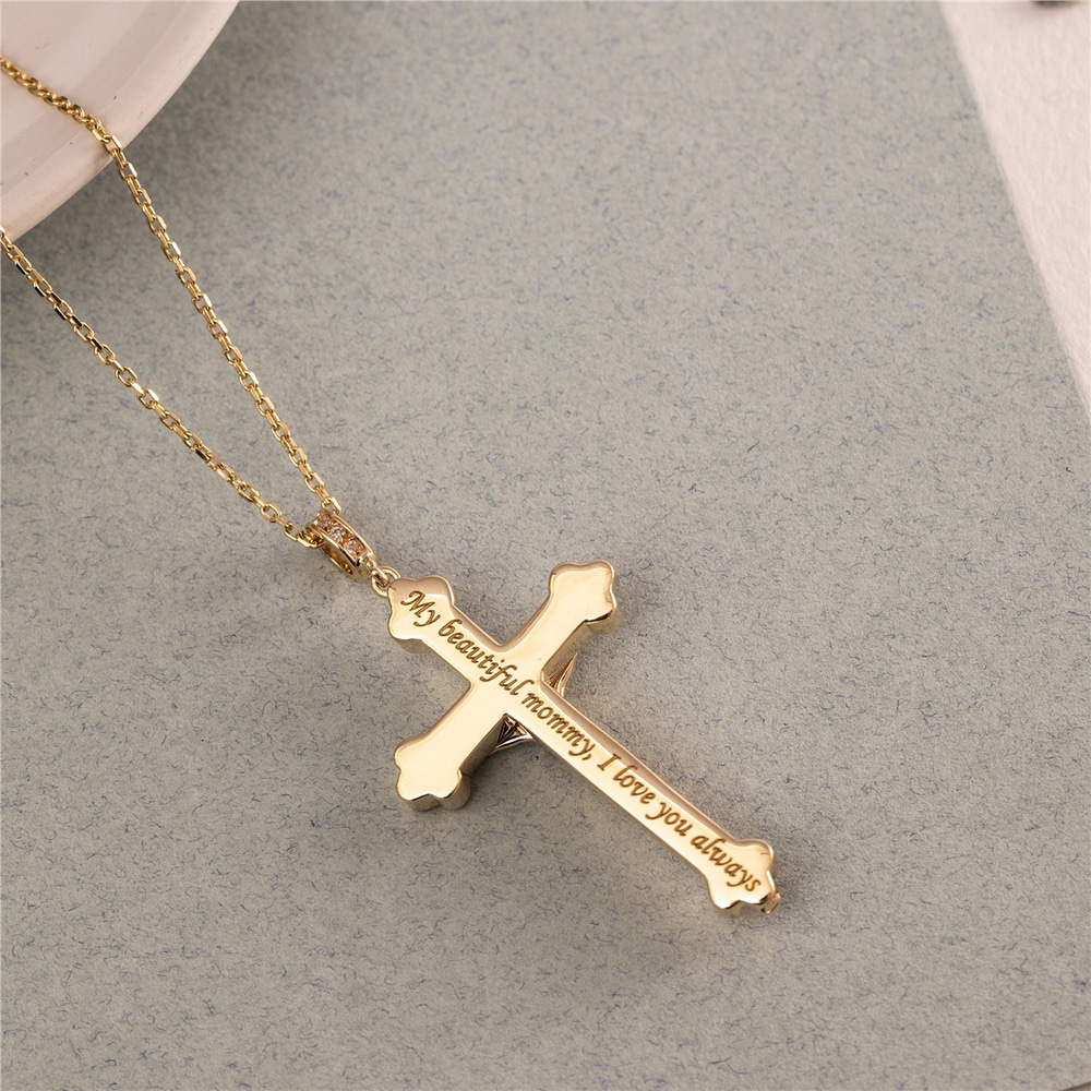 Goldstore-14K Solid Gold Custom Cremation Urn Jesus Crucifix Necklace, Memorial Keepsake Funeral Necklace, Personalized Ash Holder Cross Pendant
