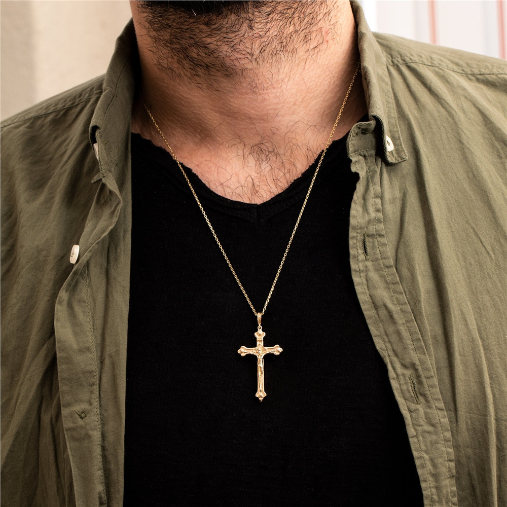 Goldstore-14K Solid Gold Custom Cremation Urn Jesus Crucifix Necklace, Memorial Keepsake Funeral Necklace, Personalized Ash Holder Cross Pendant