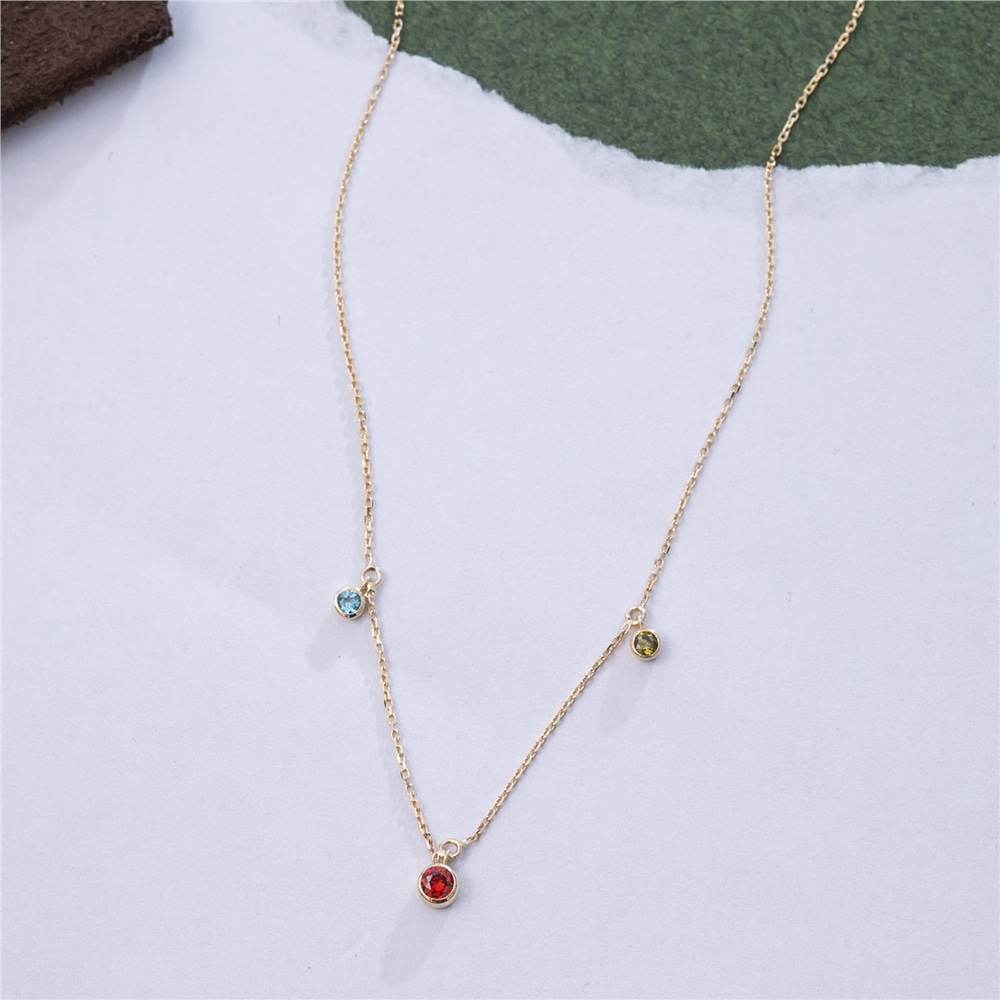 Goldstore-14k Solid Gold Custom Family Birthstone Necklace, Station Birthstone necklace in Yellow White or Rose Gold, CZ Birthstone Necklace Gift For