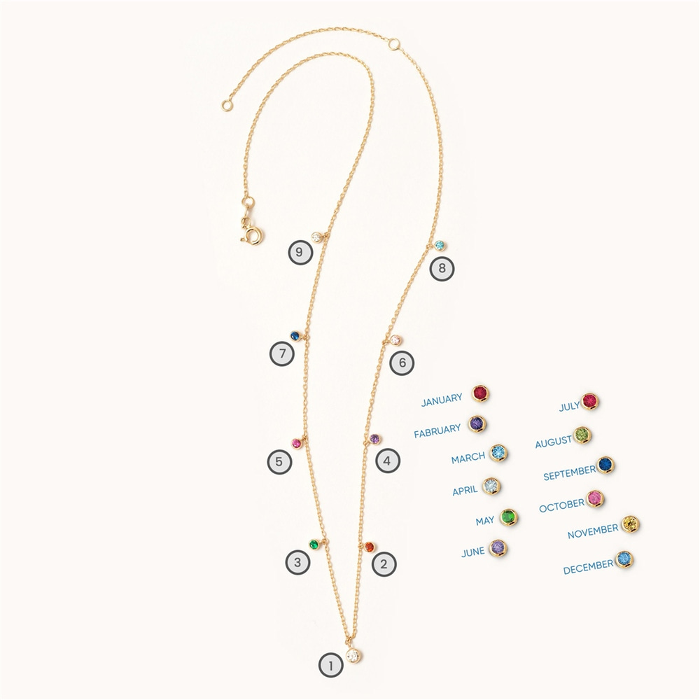 Goldstore-14k Solid Gold Custom Family Birthstone Necklace, Station Birthstone necklace in Yellow White or Rose Gold, CZ Birthstone Necklace Gift For