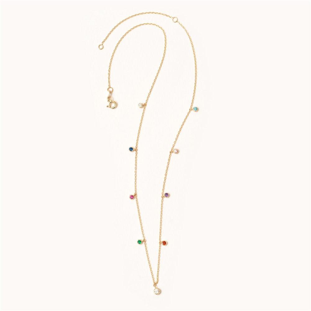Goldstore-14k Solid Gold Custom Family Birthstone Necklace, Station Birthstone necklace in Yellow White or Rose Gold, CZ Birthstone Necklace Gift For