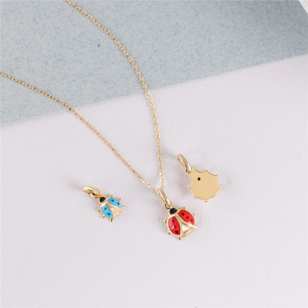 Goldstore-14k Solid Gold Custom Lady Bug Necklace, Dainty Personalized Lady Bird Pendant, Cute Insect Charm, Everyday Jewelry, Gift For Her