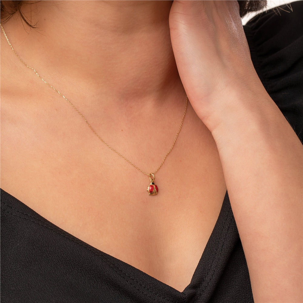 Goldstore-14k Solid Gold Custom Lady Bug Necklace, Dainty Personalized Lady Bird Pendant, Cute Insect Charm, Everyday Jewelry, Gift For Her
