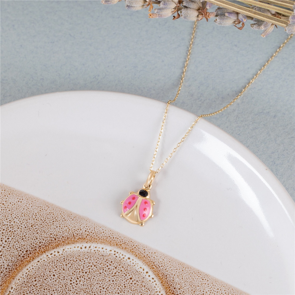 Goldstore-14k Solid Gold Custom Lady Bug Necklace, Dainty Personalized Lady Bird Pendant, Cute Insect Charm, Everyday Jewelry, Gift For Her