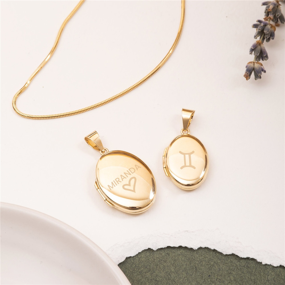 Goldstore-14K Solid Gold Custom Locket Pendant, Two Photo Heart Shaped Locket , Round Keepsake Locket , Oval Memorial Family Jewelery, Gift For Her