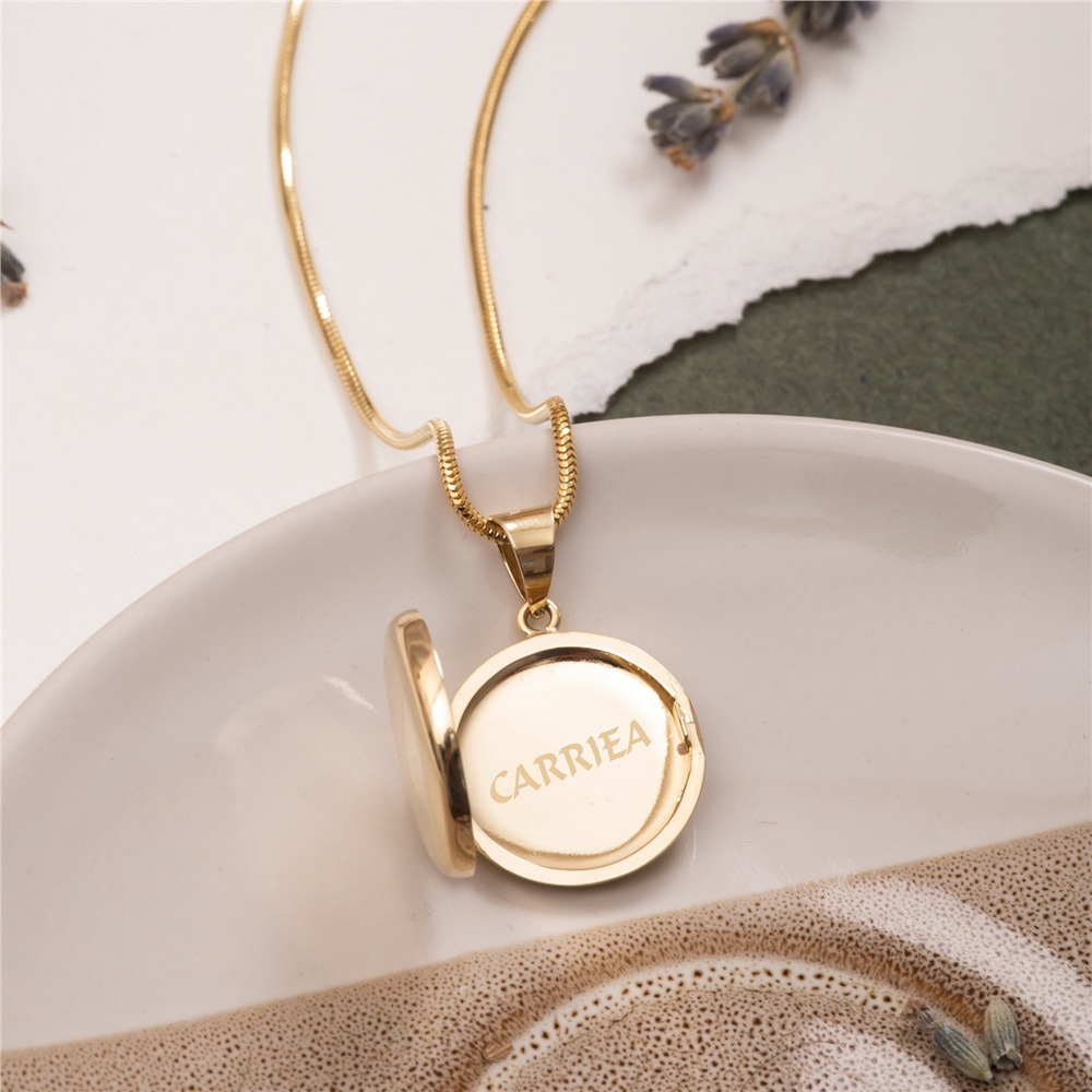 Goldstore-14K Solid Gold Custom Locket Pendant, Two Photo Heart Shaped Locket , Round Keepsake Locket , Oval Memorial Family Jewelery, Gift For Her