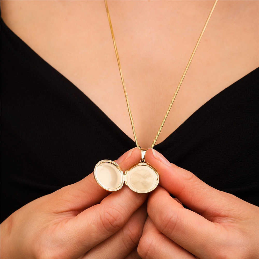 Goldstore-14K Solid Gold Custom Locket Pendant, Two Photo Heart Shaped Locket , Round Keepsake Locket , Oval Memorial Family Jewelery, Gift For Her