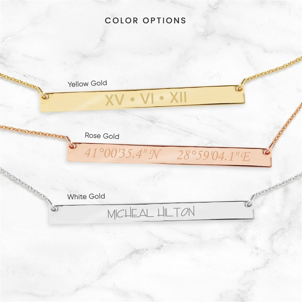 Goldstore-14k Solid Gold Custom Name Bar Necklace, Elegant Personalized Long Bar Bff Necklace is a Great Gift For Her, Christmass Valentine's Gift