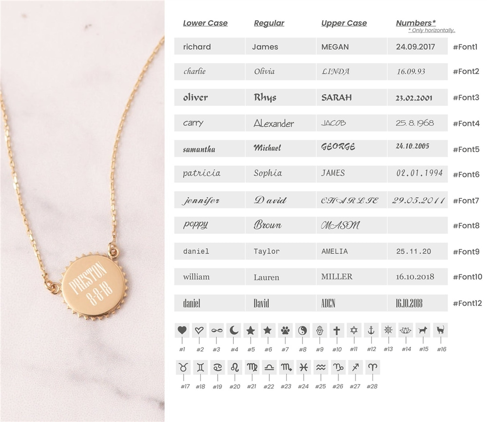 Goldstore-14k Solid Gold Custom Name Date Coordinate Engraved Sunburst Disc Necklace, Personalized Initial Disc Pendant Necklace Great Gift For Her