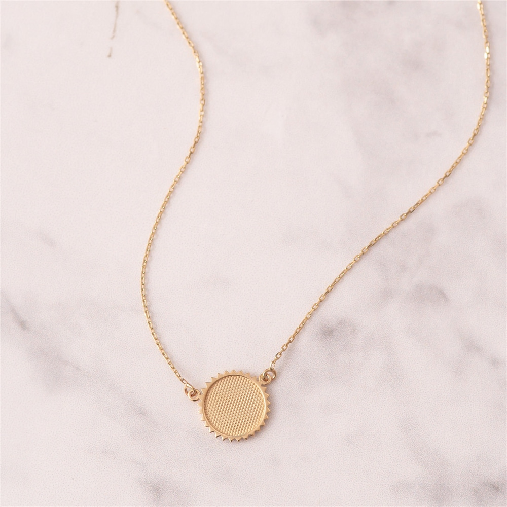 Goldstore-14k Solid Gold Custom Name Date Coordinate Engraved Sunburst Disc Necklace, Personalized Initial Disc Pendant Necklace Great Gift For Her