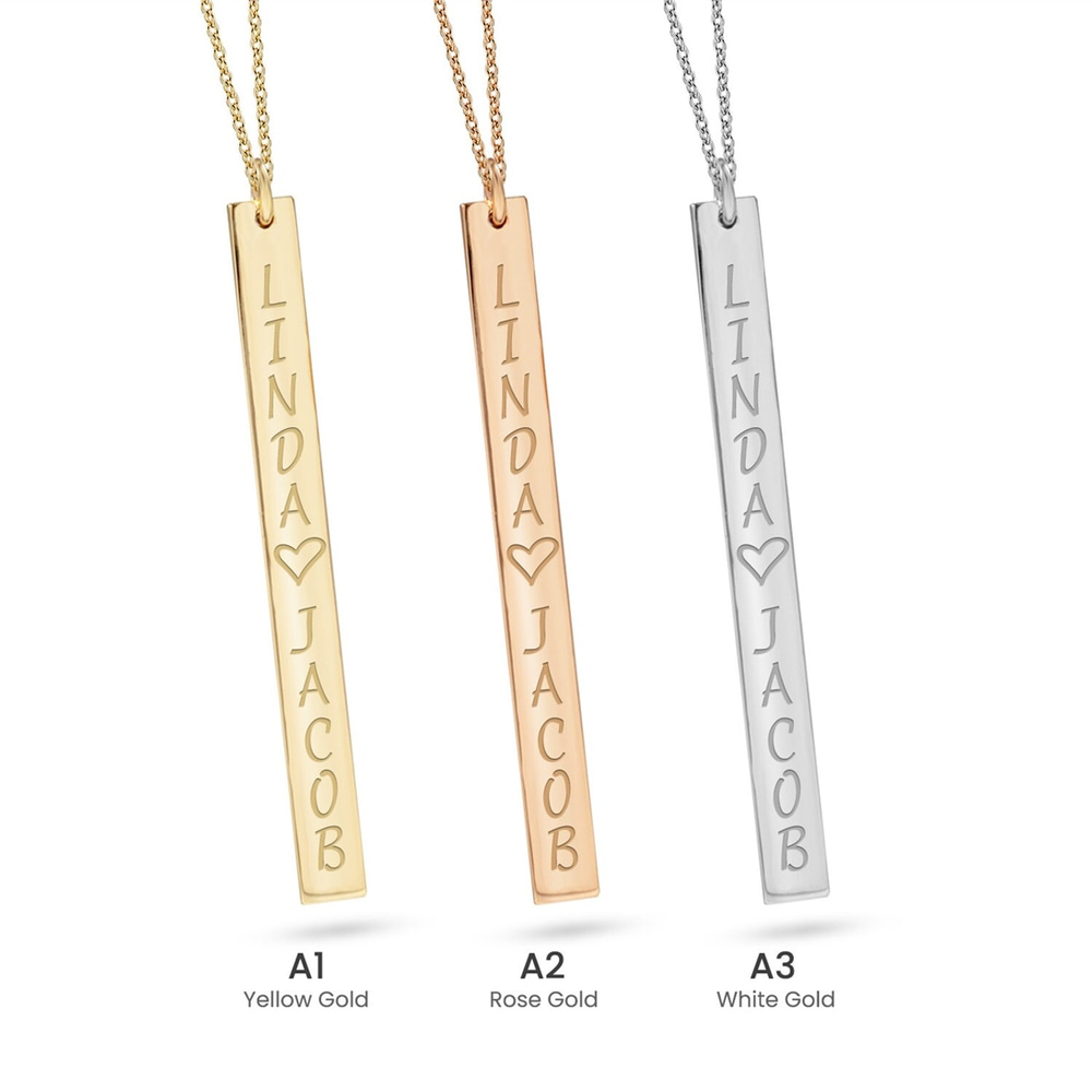 Goldstore-14k Solid Gold Custom Name Vertical Bar Necklace, Bff Necklace Personalized Long Bar is a Gift For Her. Valentine's Gift & Birthday Gift