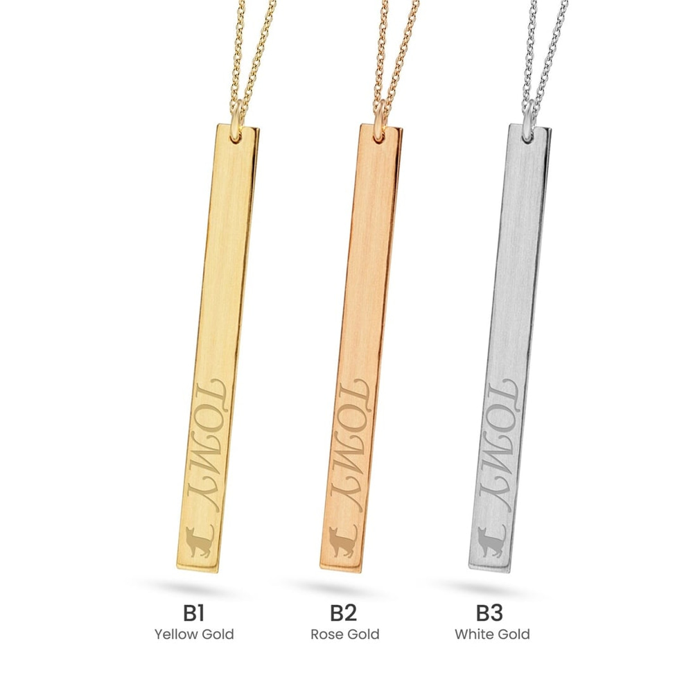 Goldstore-14k Solid Gold Custom Name Vertical Bar Necklace, Bff Necklace Personalized Long Bar is a Gift For Her. Valentine's Gift & Birthday Gift