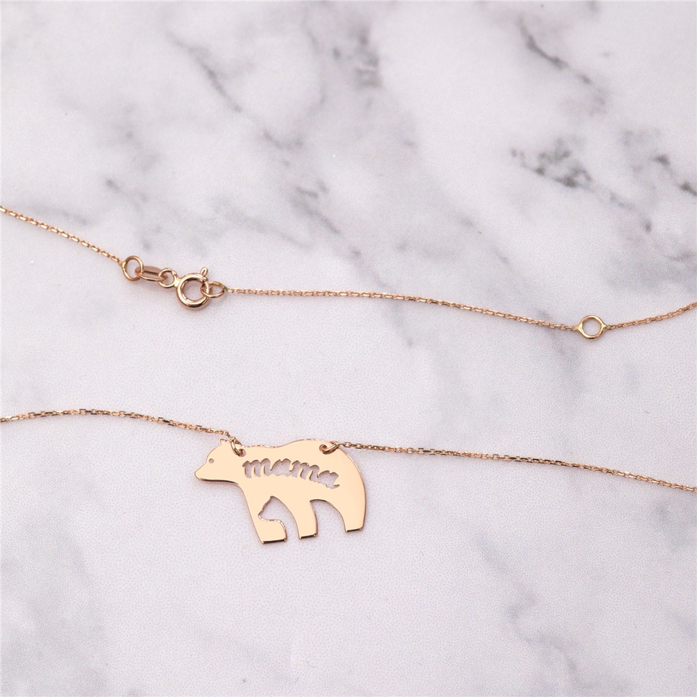 Goldstore-14K Solid Gold Cutout Mama Bear Necklace, Mothers Day Gift, Mom and Son, Mom and Daughter, Mama Bear Necklace,New Mom Necklace, Gift For Mom