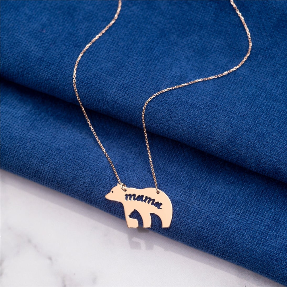 Goldstore-14K Solid Gold Cutout Mama Bear Necklace, Mothers Day Gift, Mom and Son, Mom and Daughter, Mama Bear Necklace,New Mom Necklace, Gift For Mom
