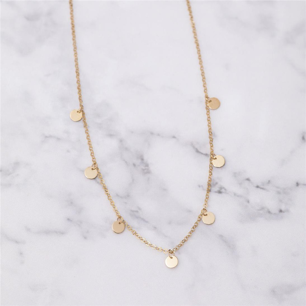 Goldstore-14K Solid Gold Dainty Multi Disk Necklace, Custom Number Coin Minimal Necklace, Multiple Disc Charm Choker Necklace, Boho Gold Coin Choker