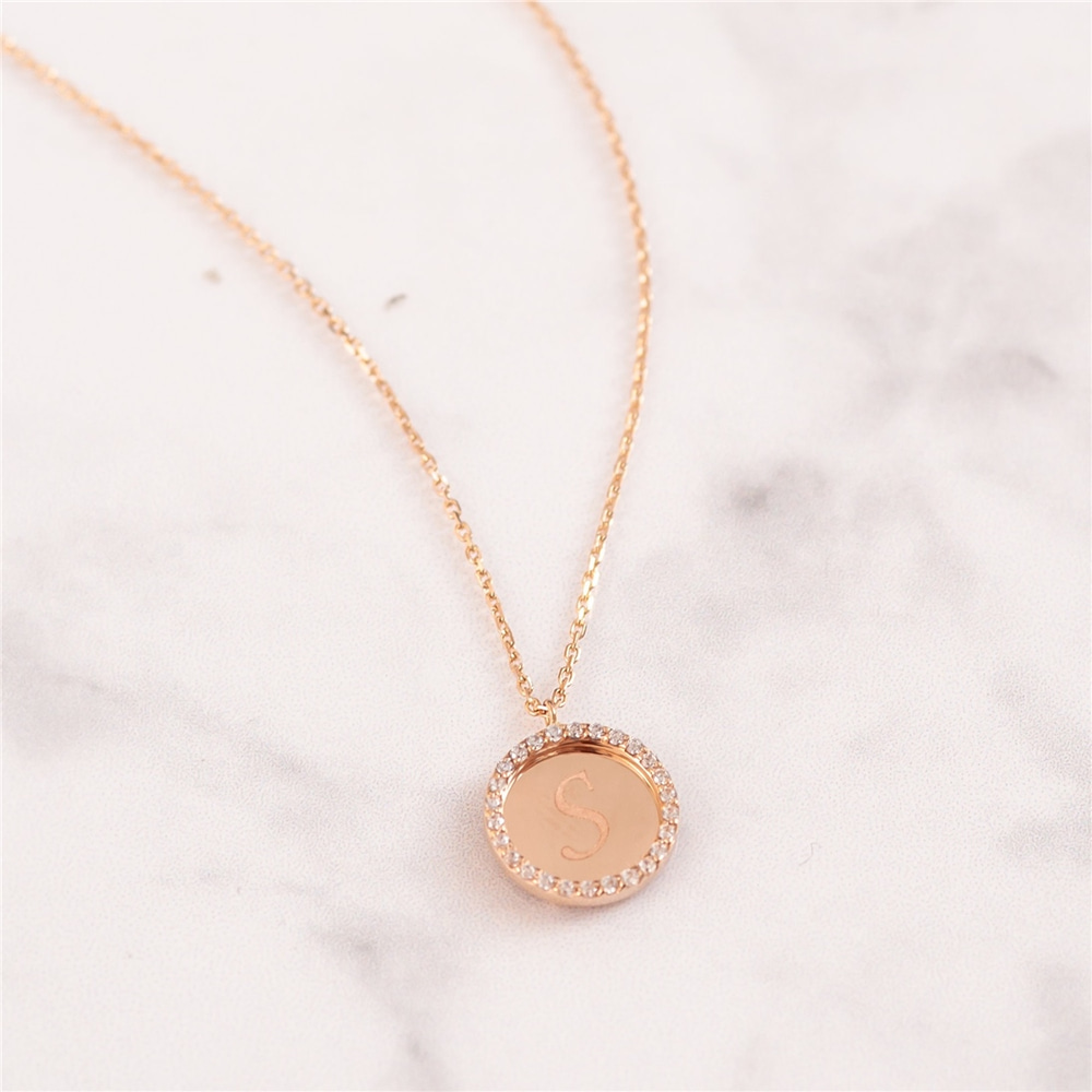 Goldstore-14K Solid Gold Disc Medallion Custom Initial Name Necklace, Elegant Gold Engraved Letter Necklace is a Great Gift For Her. Christmas Gift
