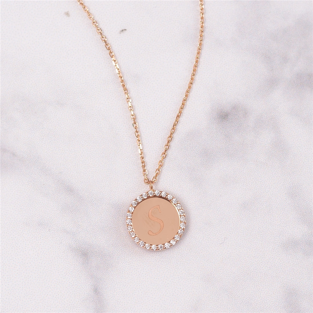 Goldstore-14K Solid Gold Disc Medallion Custom Initial Name Necklace, Elegant Gold Engraved Letter Necklace is a Great Gift For Her. Christmas Gift