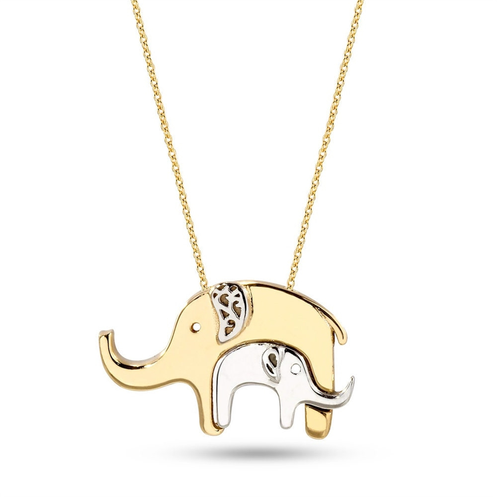 Goldstore-14k Solid Gold Elephant Necklace, Baby & Mother Elephant 14k Gold Necklace, Mom and Baby Elephant New Mommy Necklace is a Great Gift For Her