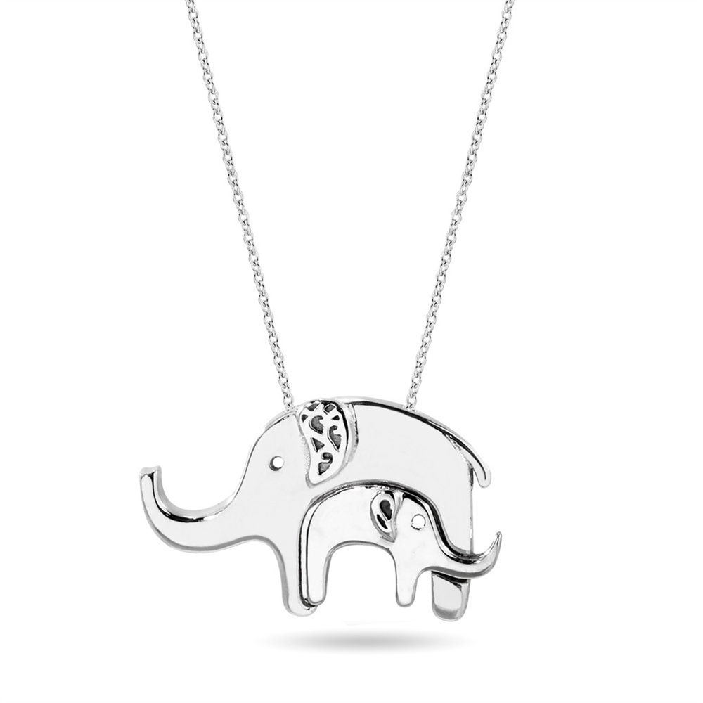 Goldstore-14k Solid Gold Elephant Necklace, Baby & Mother Elephant 14k Gold Necklace, Mom and Baby Elephant New Mommy Necklace is a Great Gift For Her