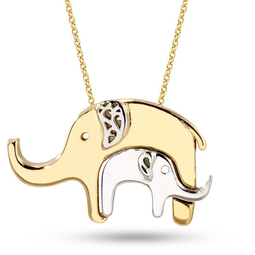 Goldstore-14k Solid Gold Elephant Necklace, Baby & Mother Elephant 14k Gold Necklace, Mom and Baby Elephant New Mommy Necklace is a Great Gift For Her