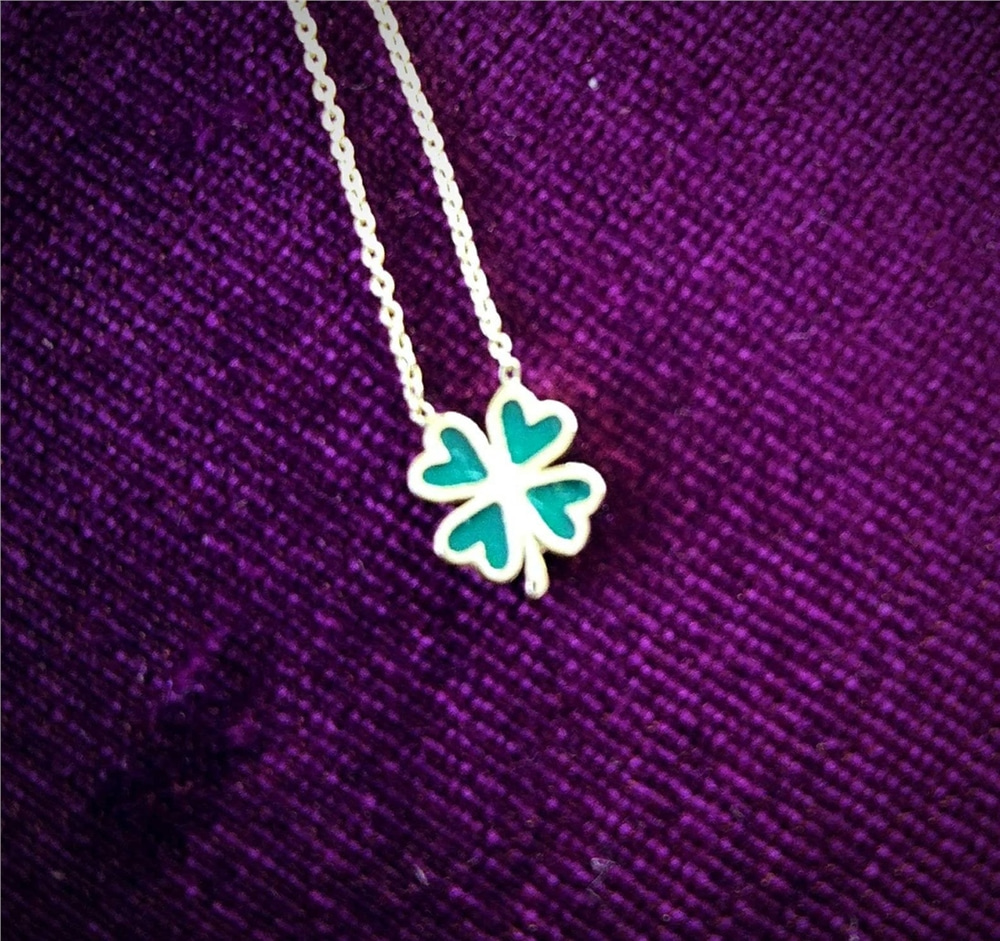 Goldstore-14K Solid Gold Enamel Minimal Clover Gold Necklace, Dainty Enamel Shamrock Gold 4 Leaf Clover Necklace is Gift For Her. Valentine’s gift.