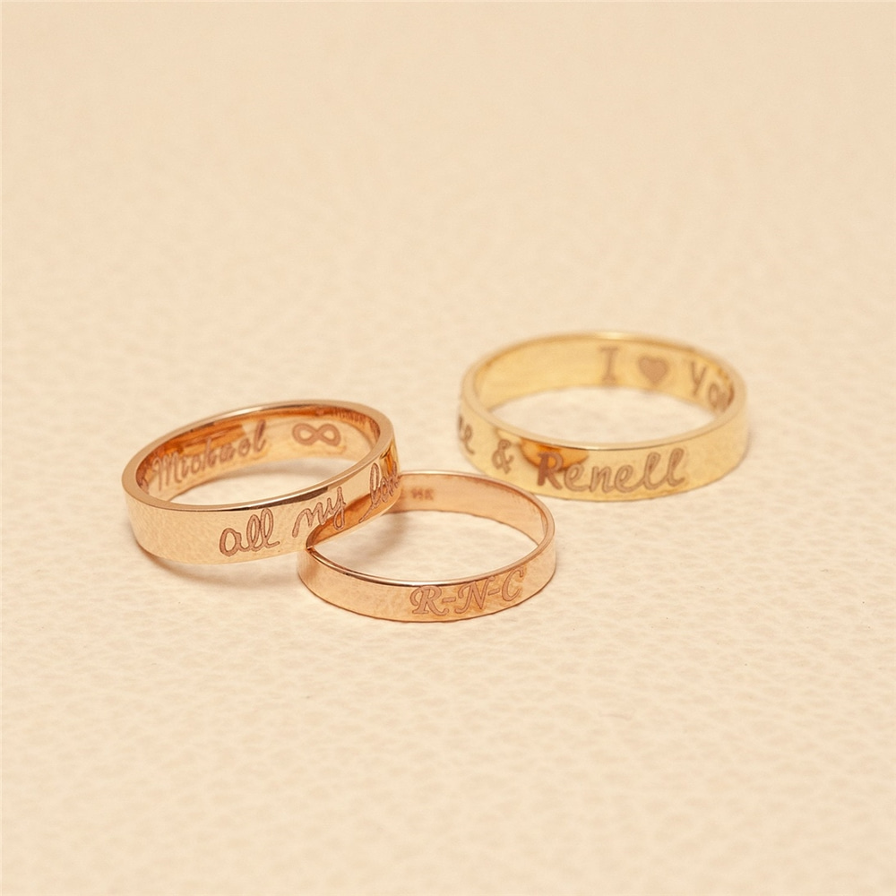 Goldstore-14K Solid Gold Engrave Name Band Ring, Personalized Actual Handwriting Ring Band, Custom Coordinate Ring or Roman Numeral Promise Band Gift