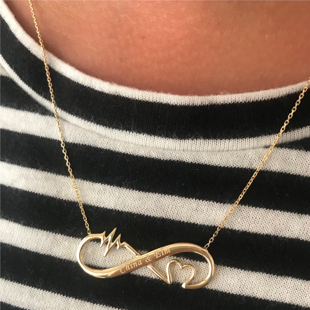 Goldstore-14k Solid Gold Engraved Name Infinity Necklace, Dainty Personalized Necklace is a Great Gift For Her. Gift For Women
