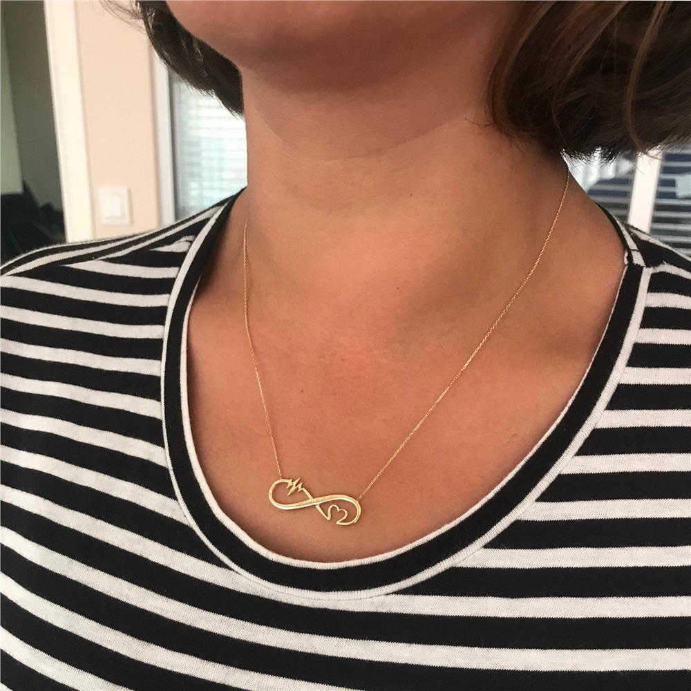 Goldstore-14k Solid Gold Engraved Name Infinity Necklace, Dainty Personalized Necklace is a Great Gift For Her. Gift For Women