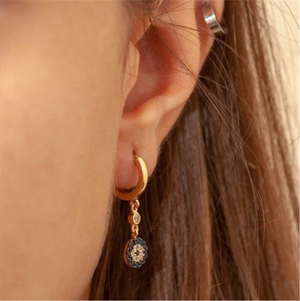 Goldstore-14K Solid Gold Evil Eye Hoop Earring, Dainty  Evil Eye Earring is a Great Gift For Her. Christmas Gift