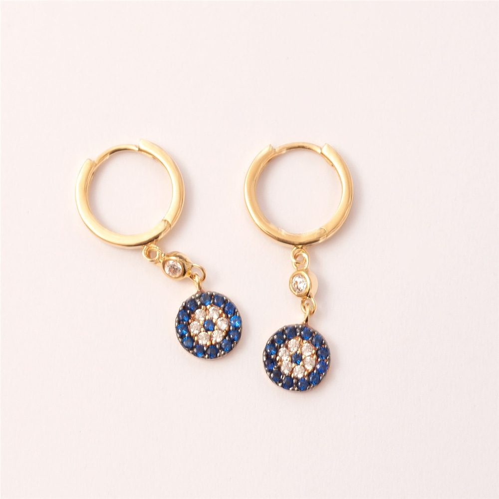 Goldstore-14K Solid Gold Evil Eye Hoop Earring, Dainty  Evil Eye Earring is a Great Gift For Her. Christmas Gift