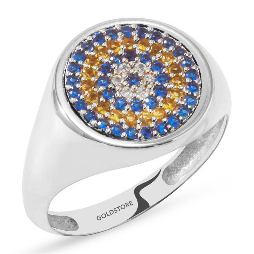 Goldstore-14k Solid Gold Evil Eye Round Ring, Dainty Evil Eye Signet Ring is a Great Gift For Her. Gift For Women