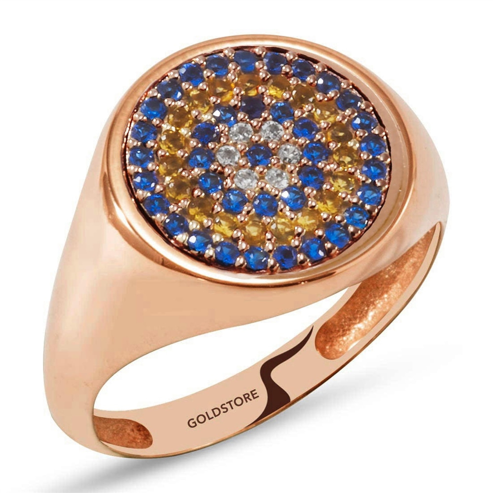 Goldstore-14k Solid Gold Evil Eye Round Ring, Dainty Evil Eye Signet Ring is a Great Gift For Her. Gift For Women