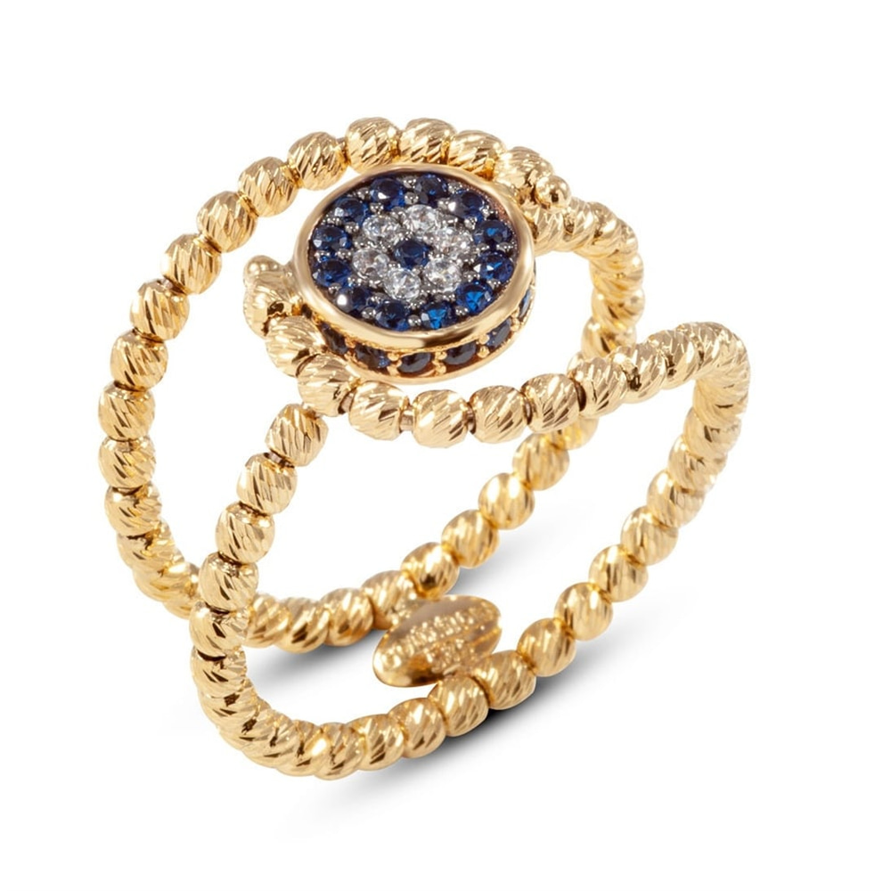 Goldstore-14K Solid Gold Evil Eye Round Ring, Elegant Eye Ring With Gold Balls is a Great Gift For Her. Christmas Gift