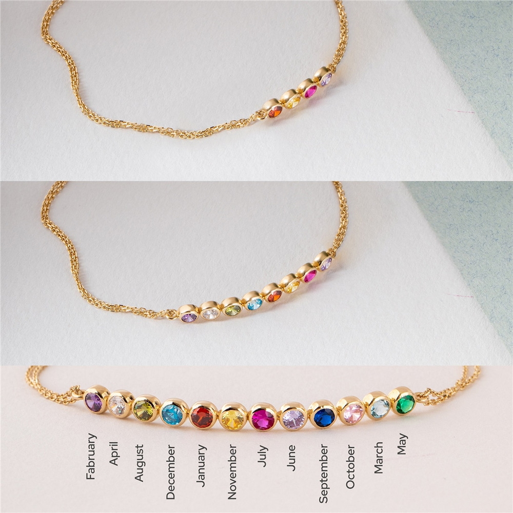 Goldstore-14K Solid Gold Family Birthstone Bracelet, Birthstone Gold Bracelet for Mom, Personalized Multi Birthstone Bracelet Mothers Day Gift For Her